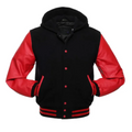Black Wool/Red Leather New Hoddie Varsity  Jacket image 0