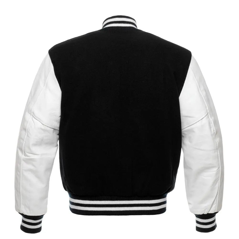 Black Wool White Leather New Leather Varisty Jacket image 1