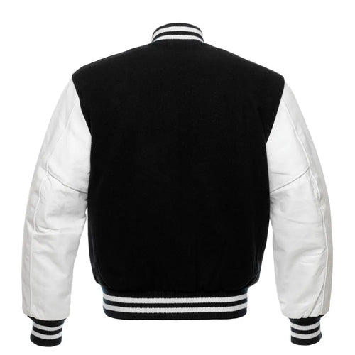 Black Wool White Leather New Leather Varisty Jacket image 1