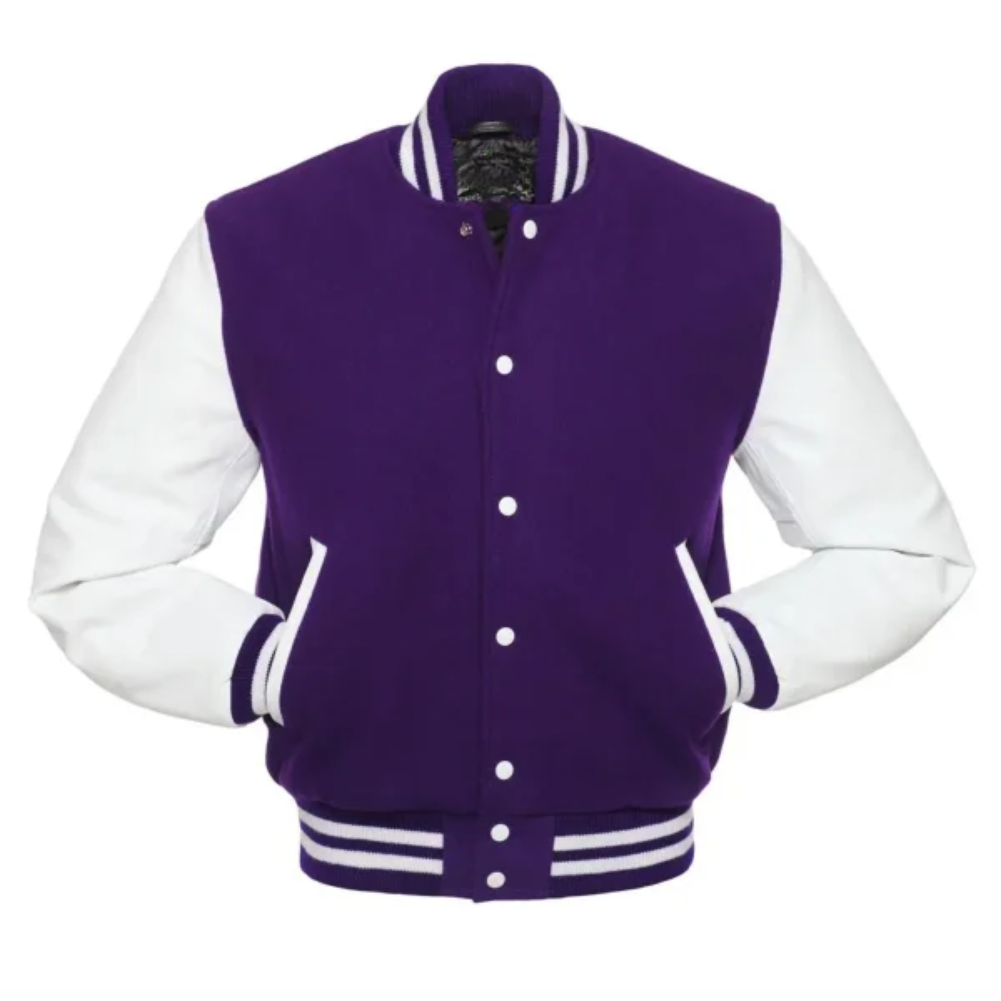 Purple Wool White Leather New Varsity Jacket image 0