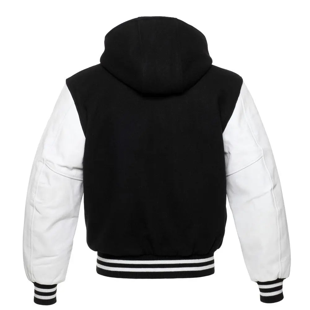 Black Wool/White Leather New Hoddie Varsity Jacket image 3