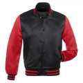 Satin Black/Red Leather New Satin Varsity Jacket image 0