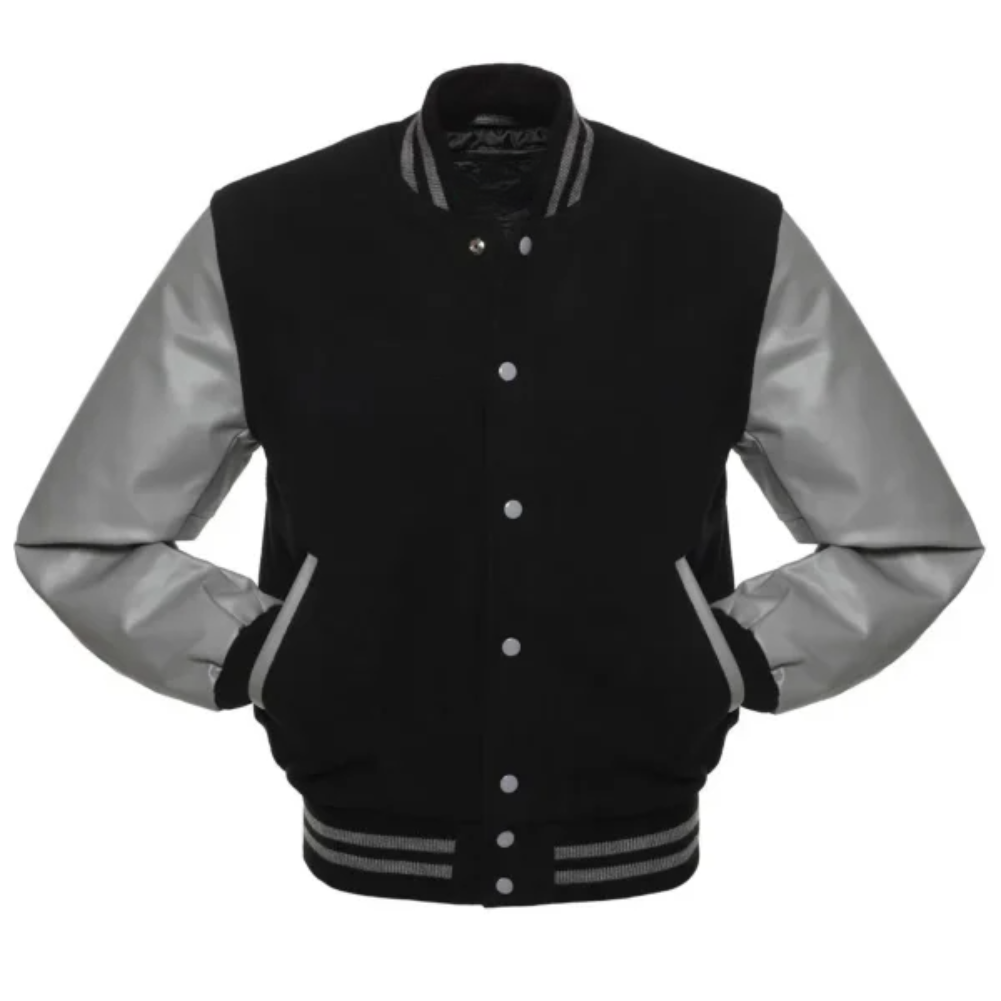 Black Wool/Grey Vinyl Leather New Classic Vinyl Varsity Jacket image 0
