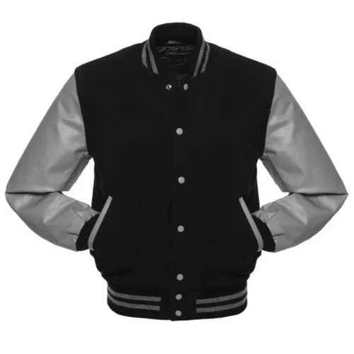 Black Wool/Grey Vinyl Leather New Classic Vinyl Varsity Jacket image 0