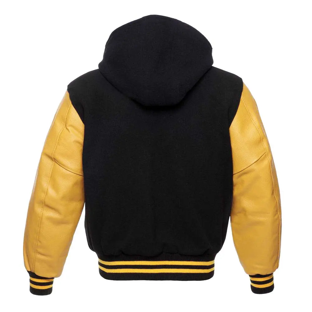 Black Wool/Gold Leather New Hoddie Varsity  Jacket image 3