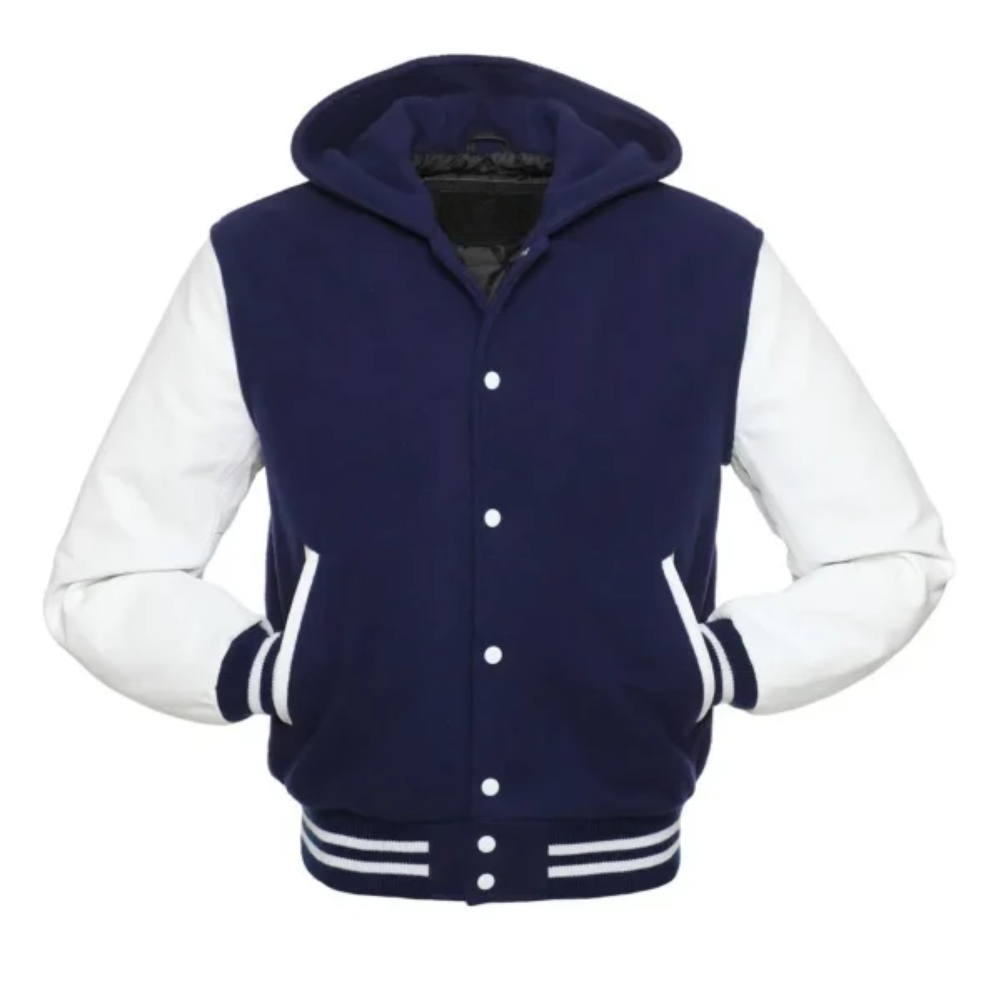 Navy Wool/White Leather New Hoddie Vasity Jacket image 0