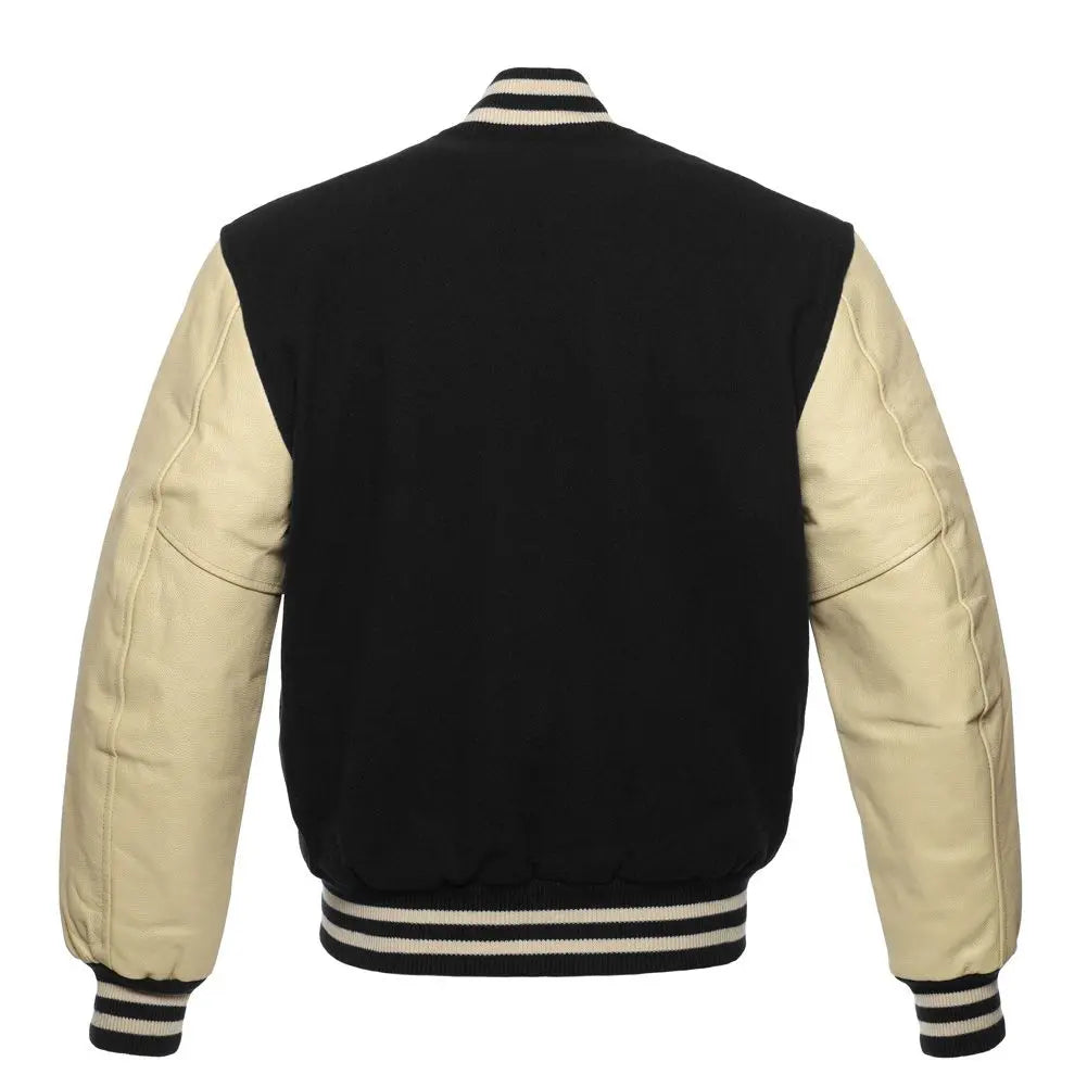 Black Wool Natural Leather New Varsity Jacket image 3