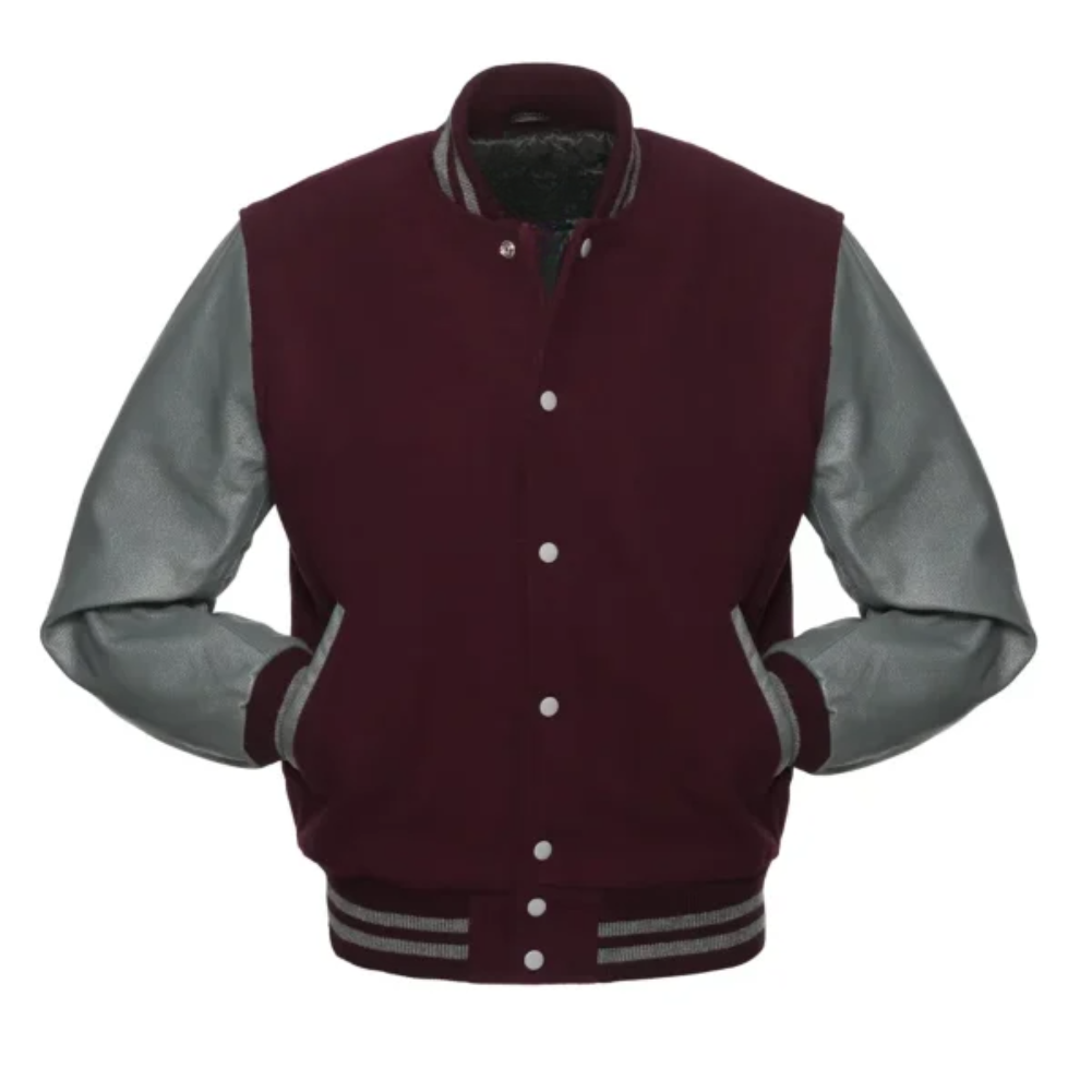 Maroon Wool/Grey Leather New Varsity Jacket image 0