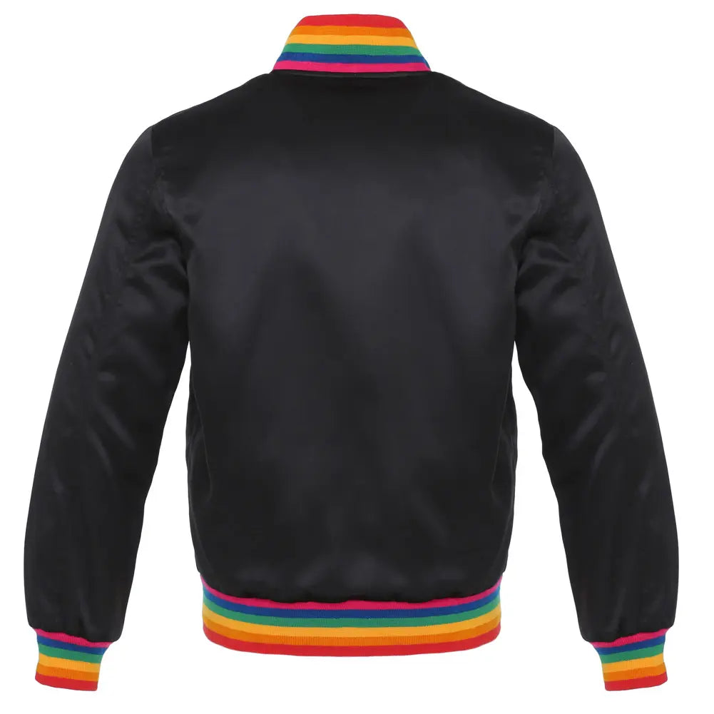 Black Rainbow/Satin Leather New Satin Varsity Jacket image 3