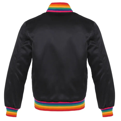 Black Rainbow/Satin Leather New Satin Varsity Jacket image 3