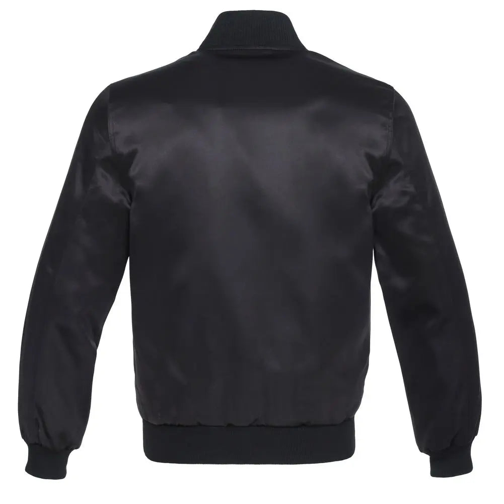 Satin Solid/Black  Leather New Satin Varsity Jacket image 3