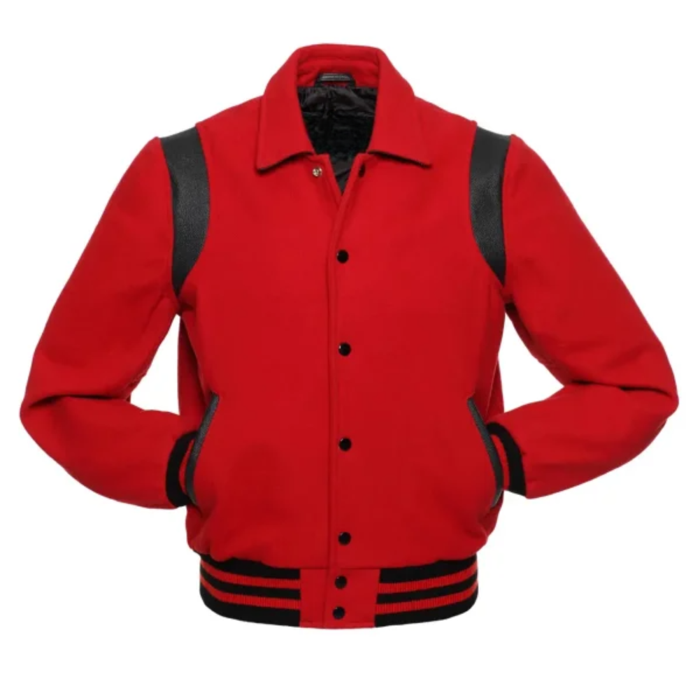 Red Wool/Black Leather New Retro Varsity Jackets image 0