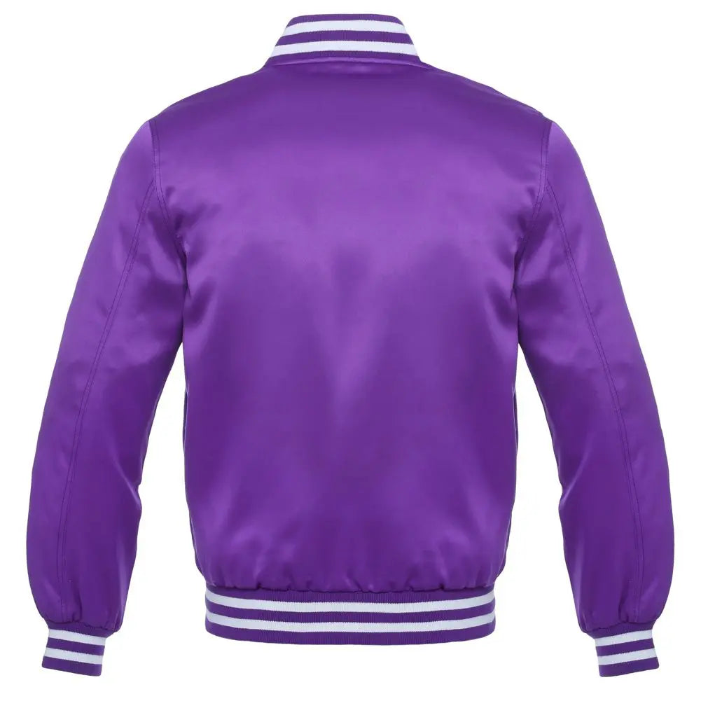 Satin PurpleWhite Leather New Satin Varsity Jacket image 3