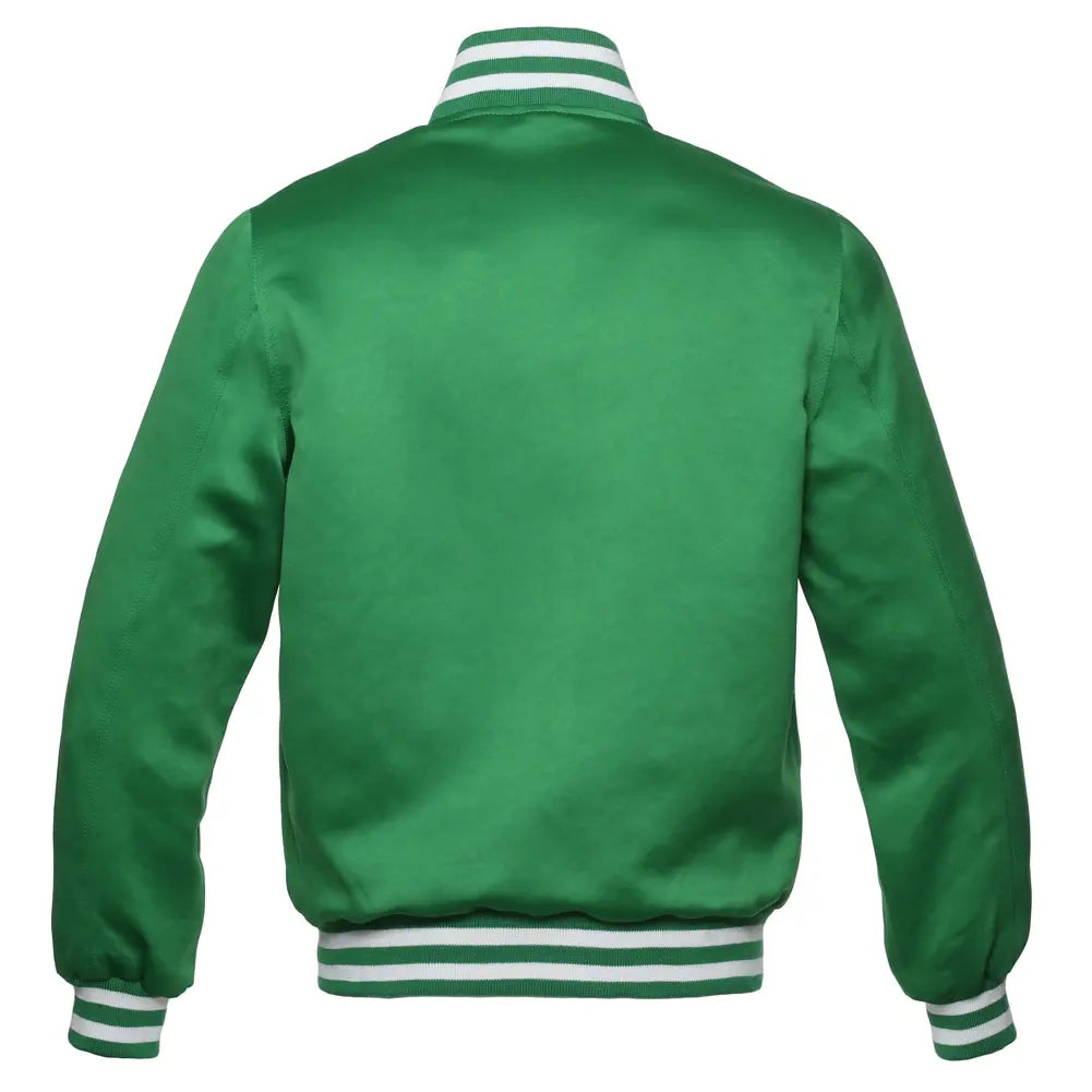 Satin Kelly/White Leather New Satin Varsity Jacket image 3