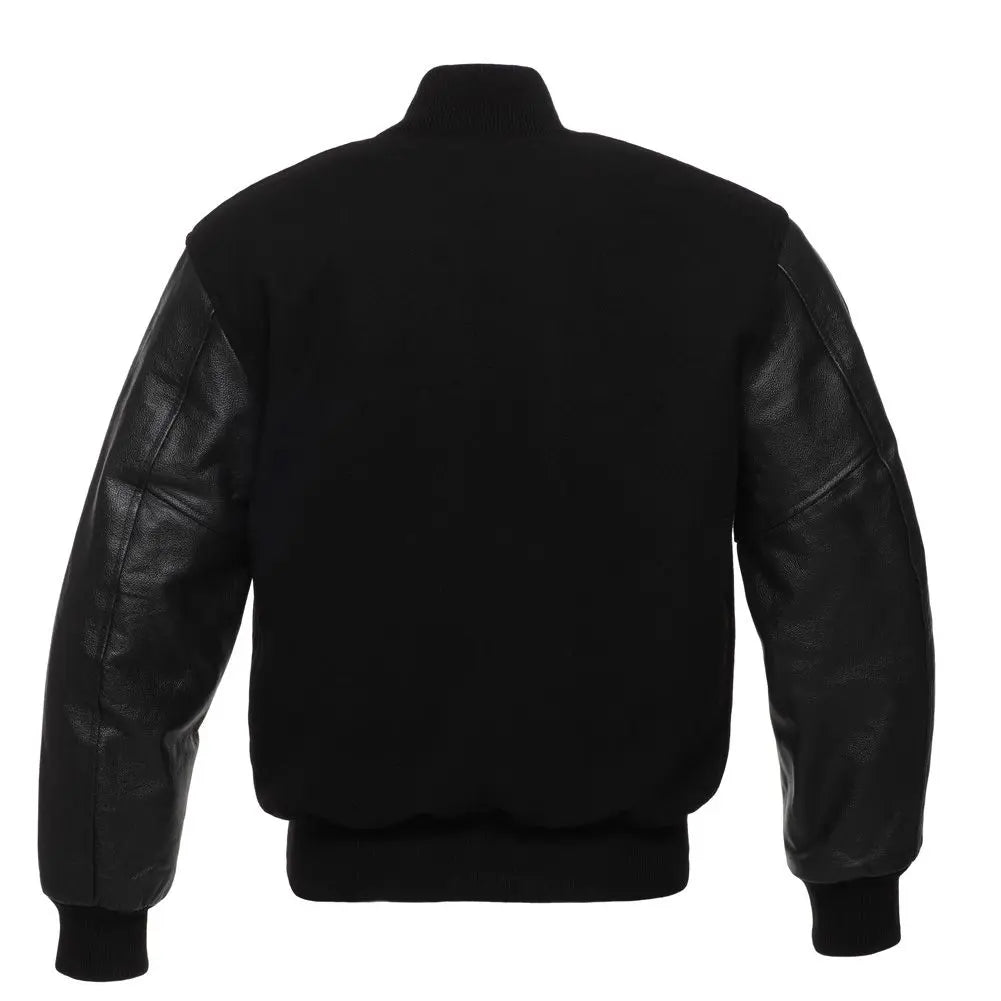 Black Wool Black Leather New Varsity Jacket image 3