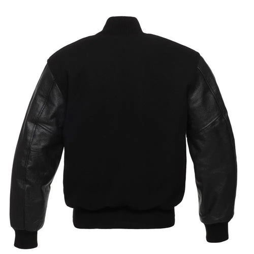Black Wool Black Leather New Varsity Jacket image 3