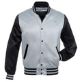 SatinSilver/Black Leather New Satin Varsity Jacket image 0