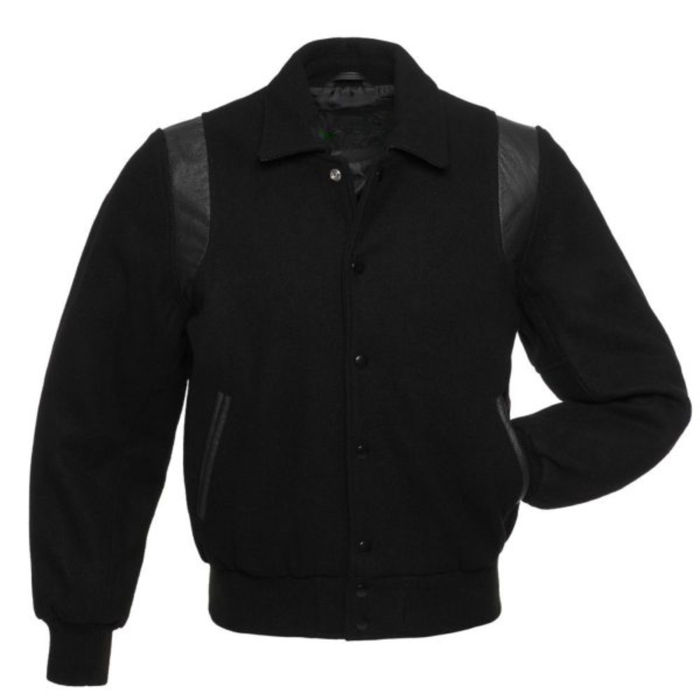 Black Wool/Black Leather New Retro Varsity Jacket image 0