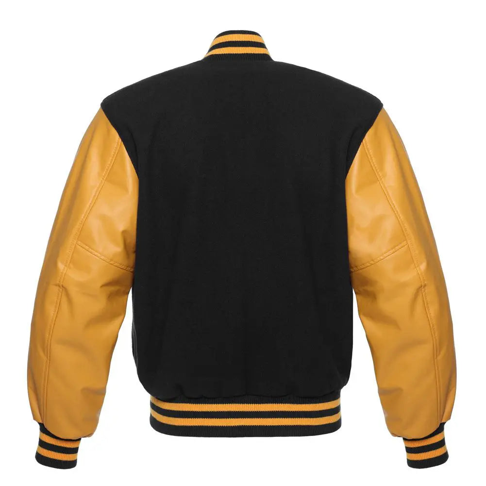 Black Wool/Gold Vinyl Leather New Classic Vinyl Varsity Jacket image 3
