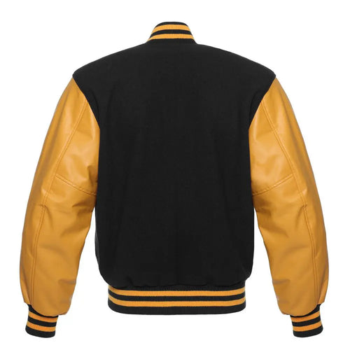 Black Wool/Gold Vinyl Leather New Classic Vinyl Varsity Jacket image 3