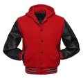 Red Wool/Black Leather New Hoddie  Varsity  Jacket image 0
