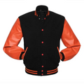 Black Wool/Orange Vinyl Leather New Classic Vinyl Varsity Jacket image 0
