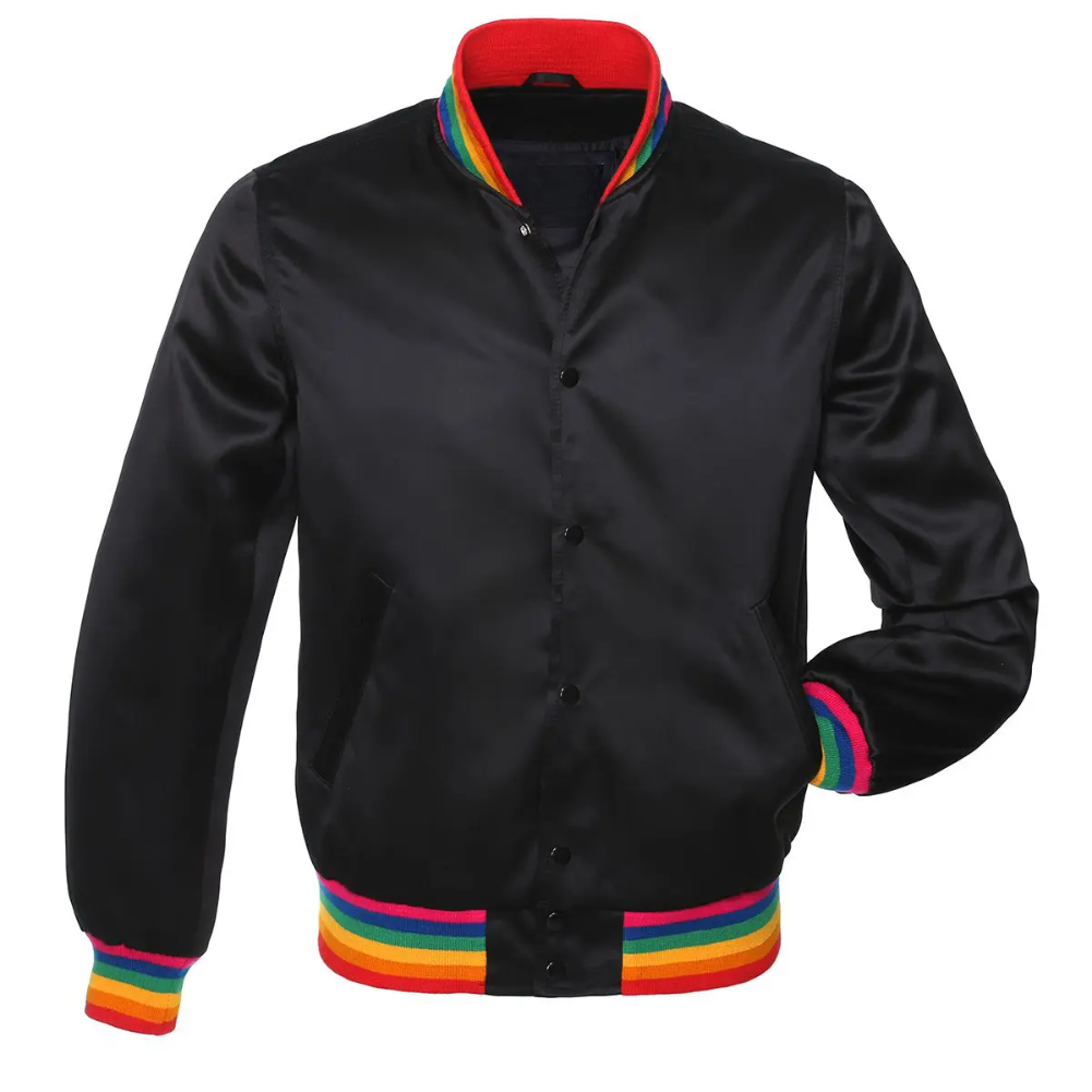 Black Rainbow/Satin Leather New Satin Varsity Jacket image 0
