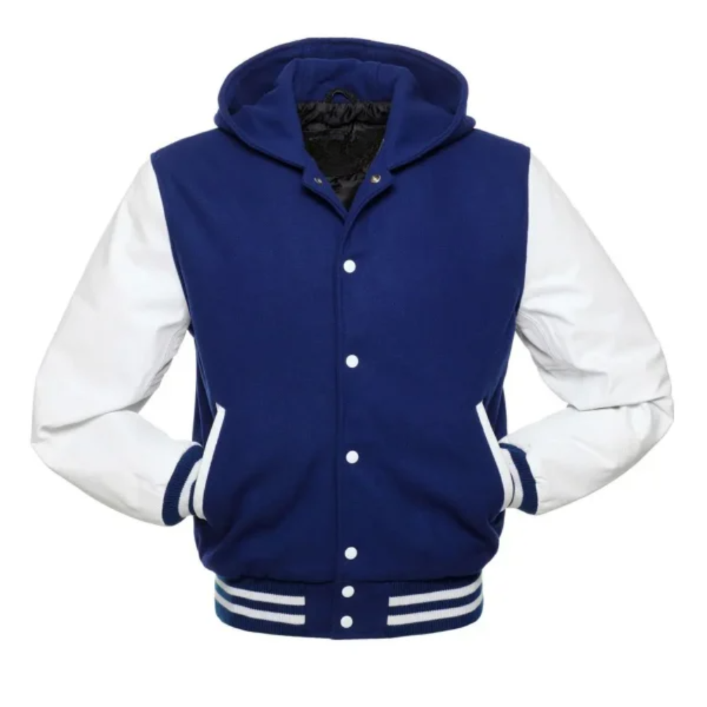 Royal Wool/White Leather New Hoddie Varsity Jacket image 0