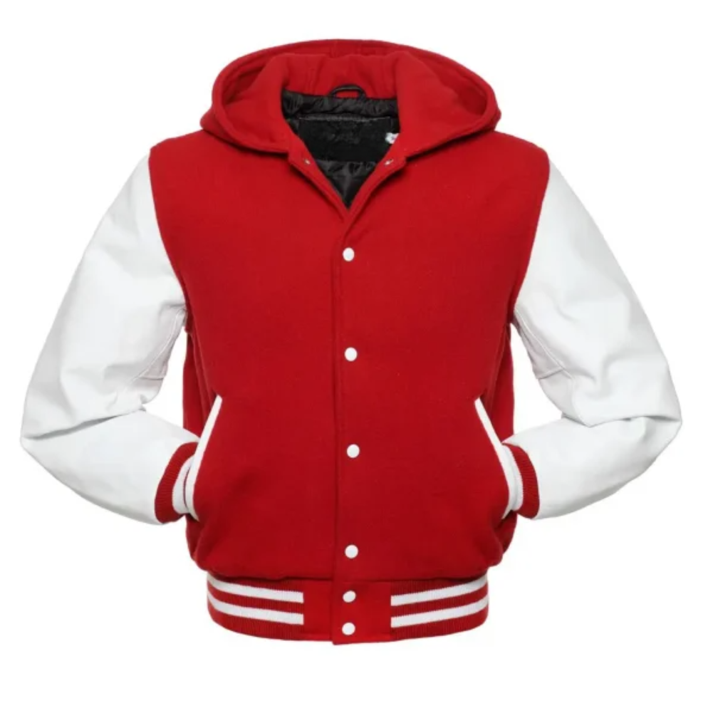 Red Wool/White Leather New Hoddie Varsity Jacket image 0