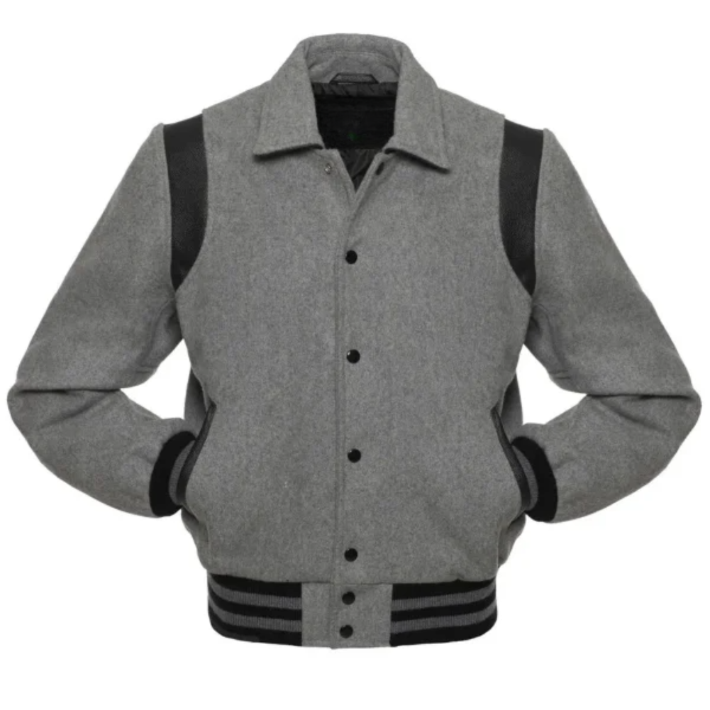 Grey Wool/Black Leather New Retro Varsity Jacket image 0