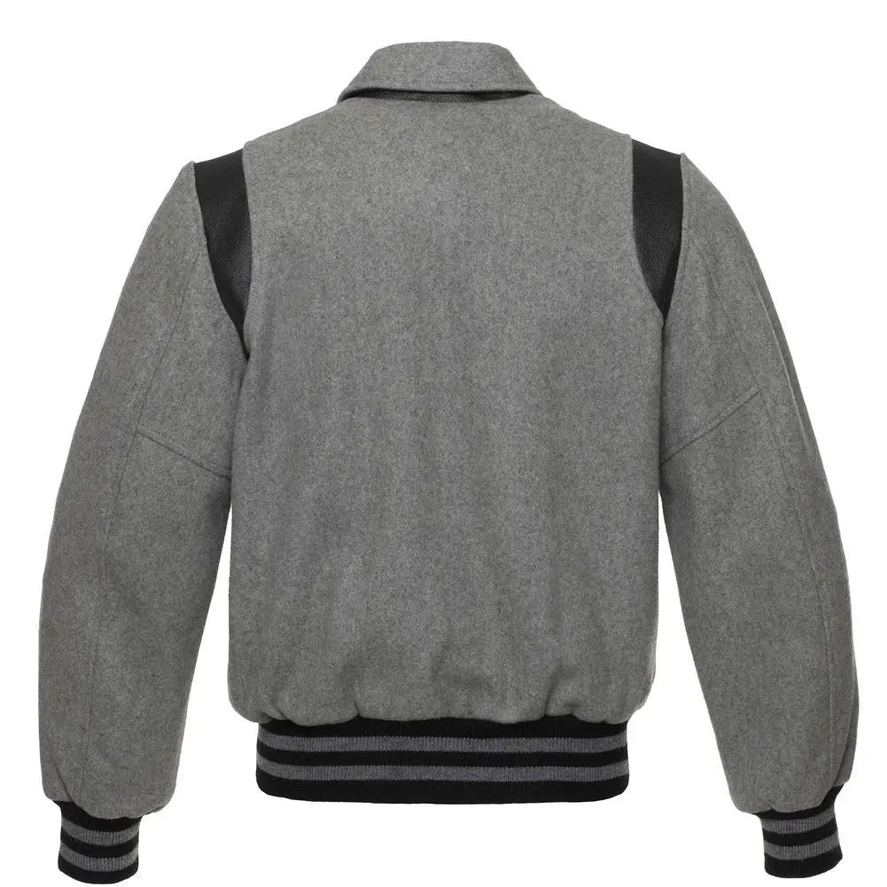 Grey Wool/Black Leather New Retro Varsity Jacket image 3