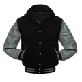 Black Wool/Grey Leather New Hoddie Varsity  Jacket image 0