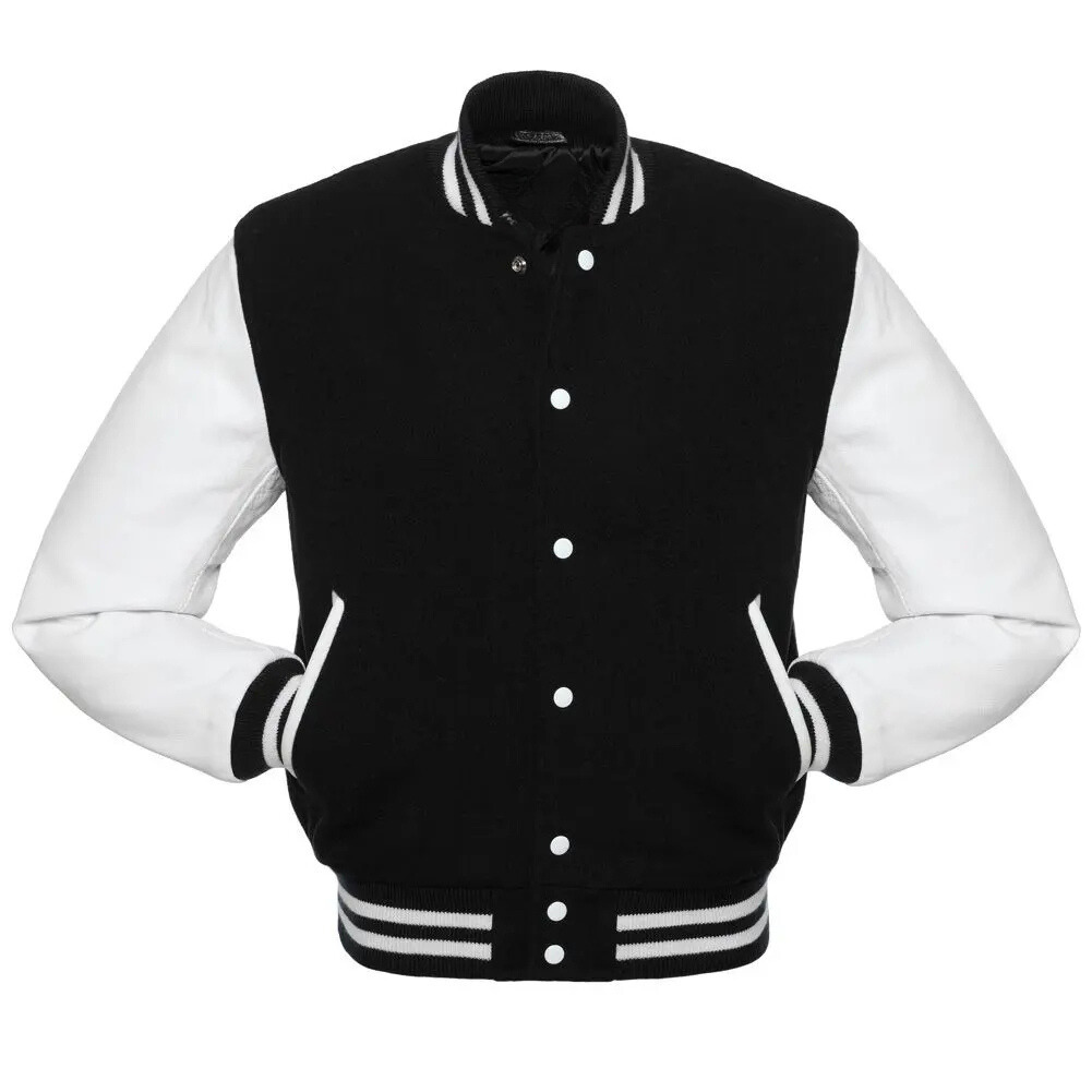 Black Wool White Leather New Leather Varisty Jacket image 0