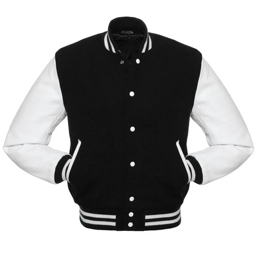 Black Wool White Leather New Leather Varisty Jacket image 0