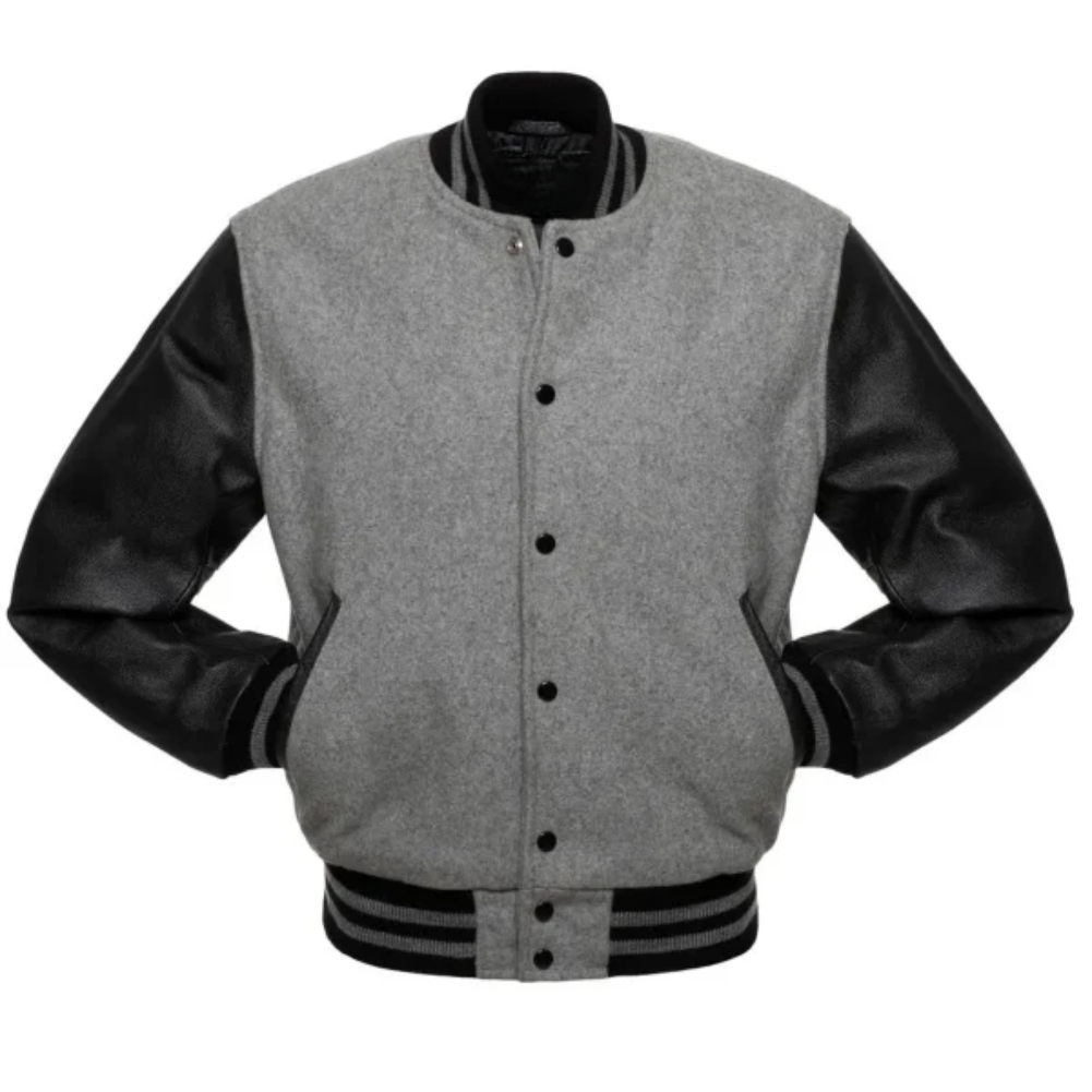 GREY WOOL/BLACK LEATHER  NEW VARSITY JACKET image 0