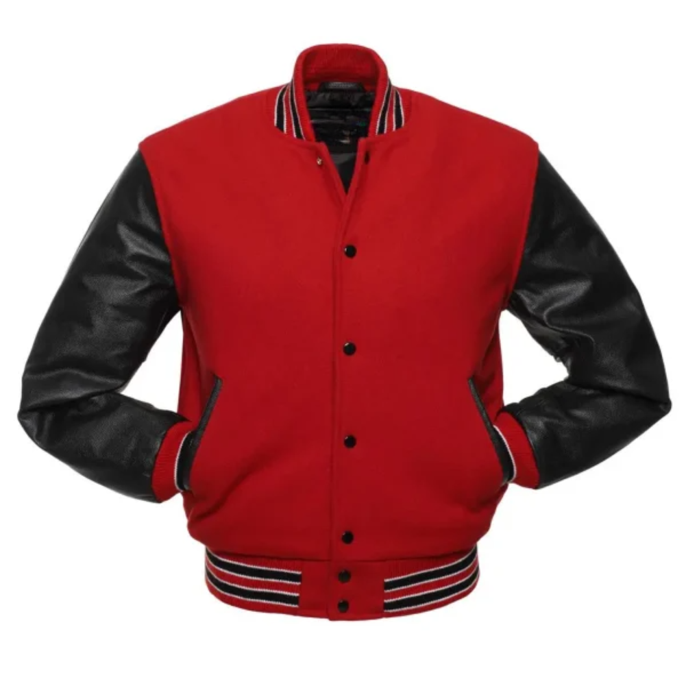 Red Wool Black Leather New Varsity Jacket image 0