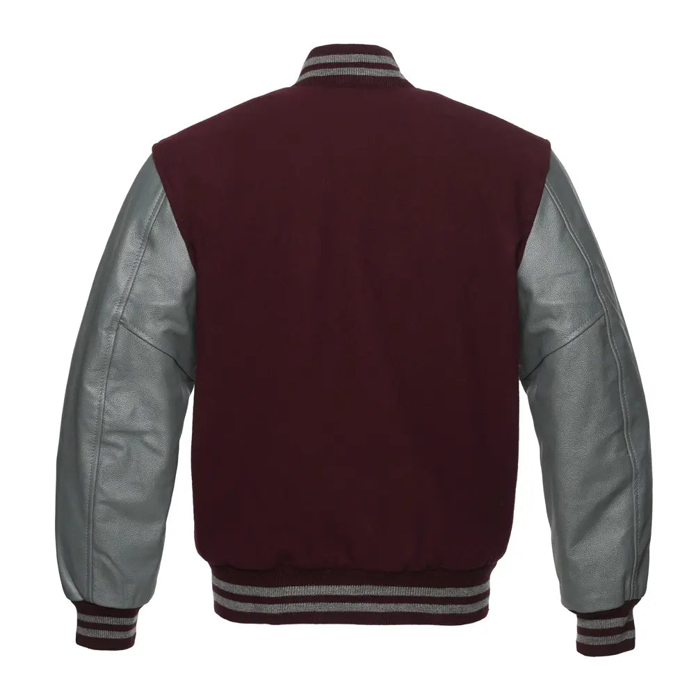 Maroon Wool/Grey Leather New Varsity Jacket image 3