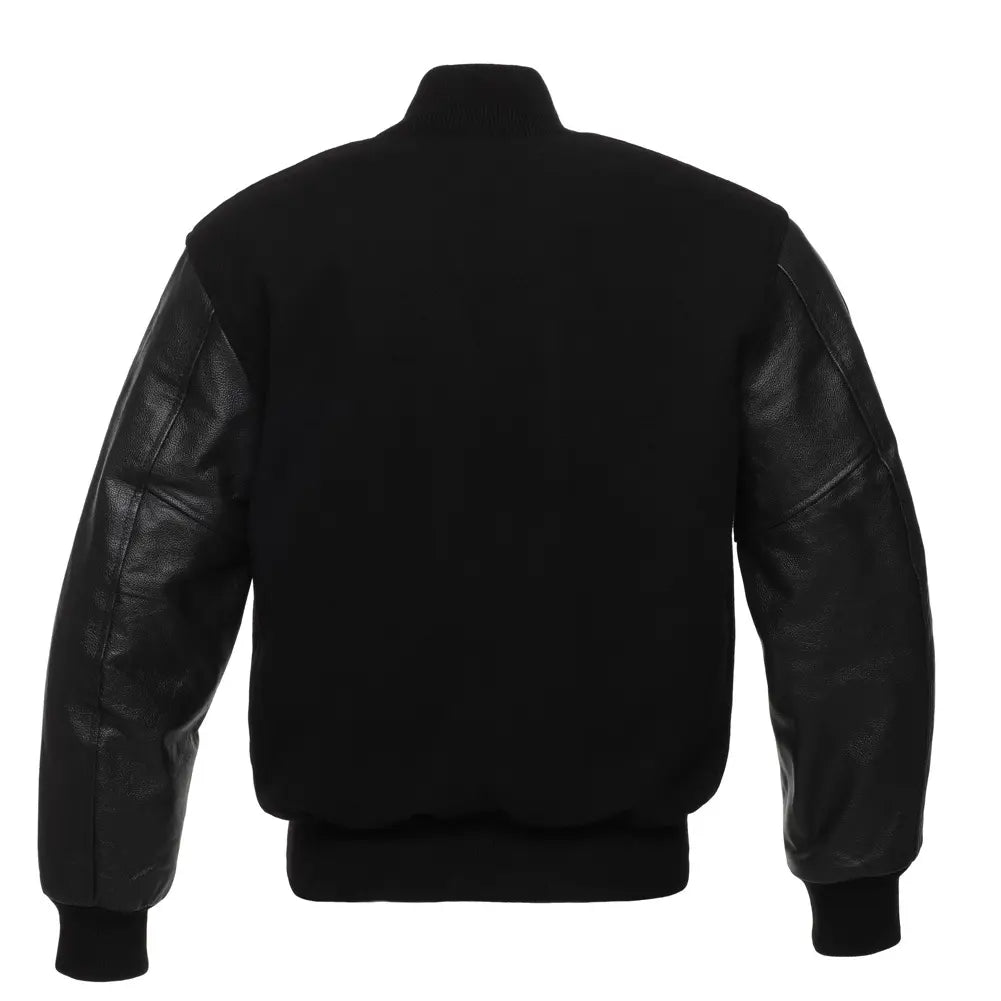 KIDS SOLID/Black Leather New Classic Varsity Jacket image 1