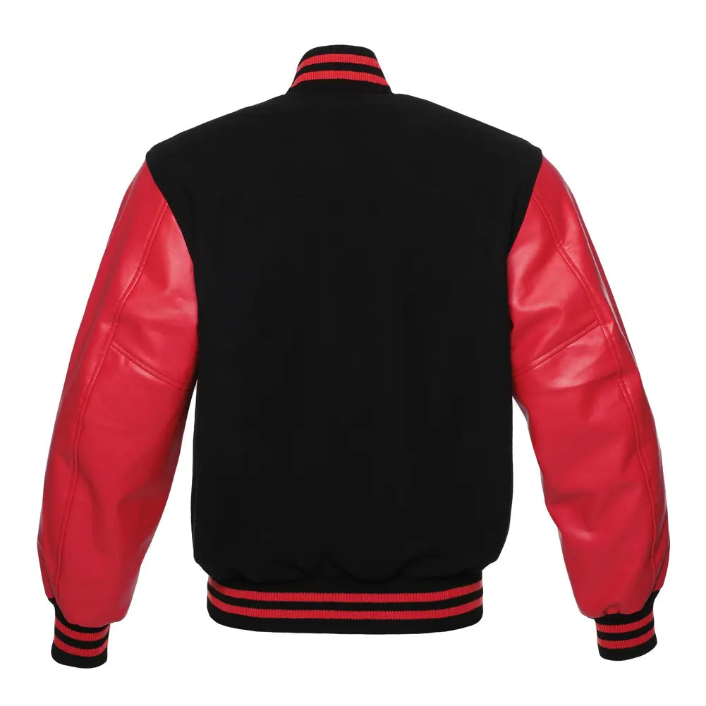 Black Wool/Red Vinyl Leather New Classic Vinyl Varsity Jacket image 3