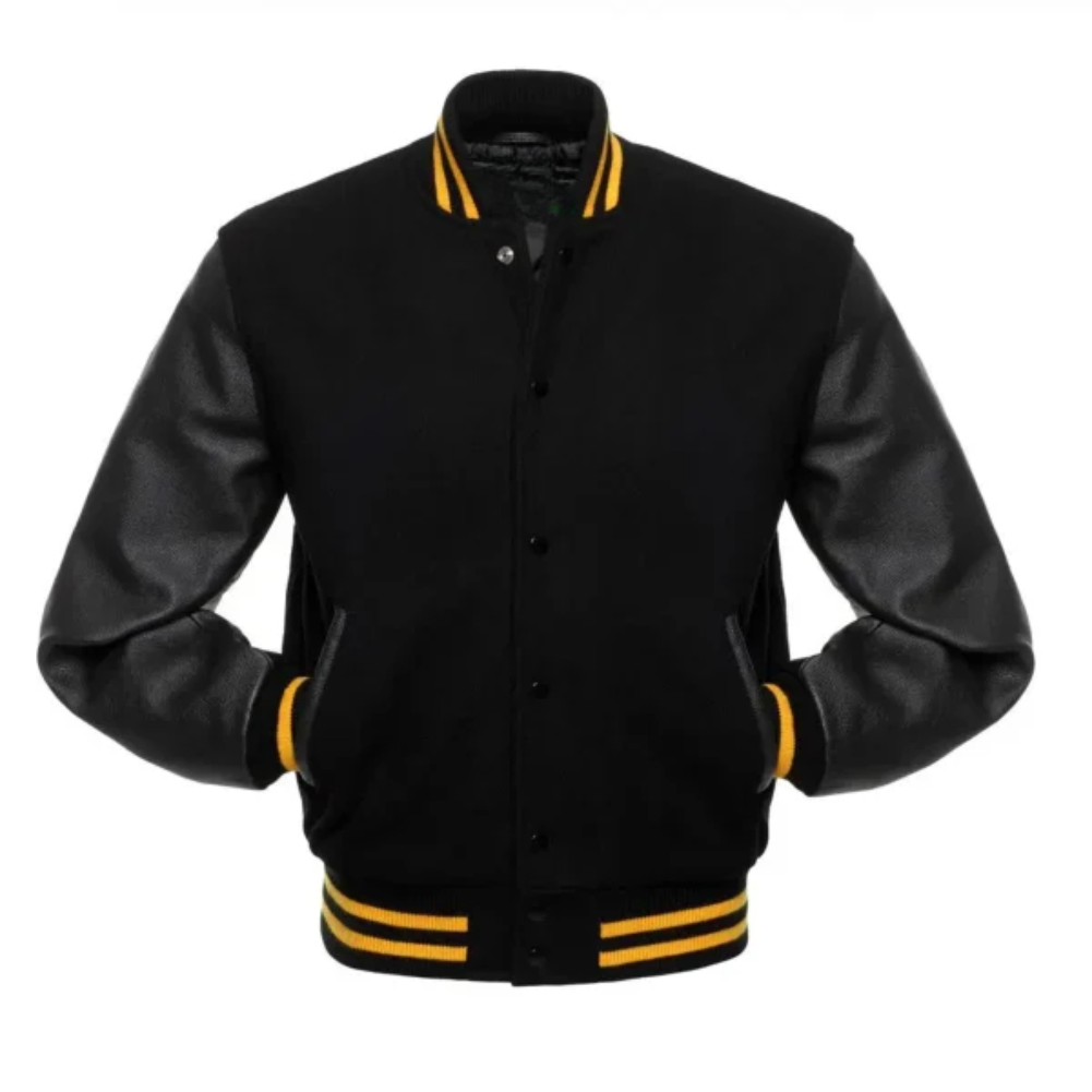 Black Wool Black Leather New Varsity Jacket image 0