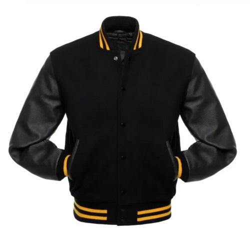 Black Wool Black Leather New Varsity Jacket image 0