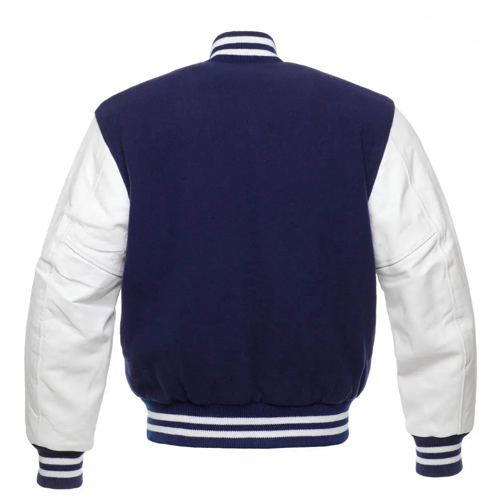 Kids Navy/White Leather  New Classic Varsity Jacket image 1