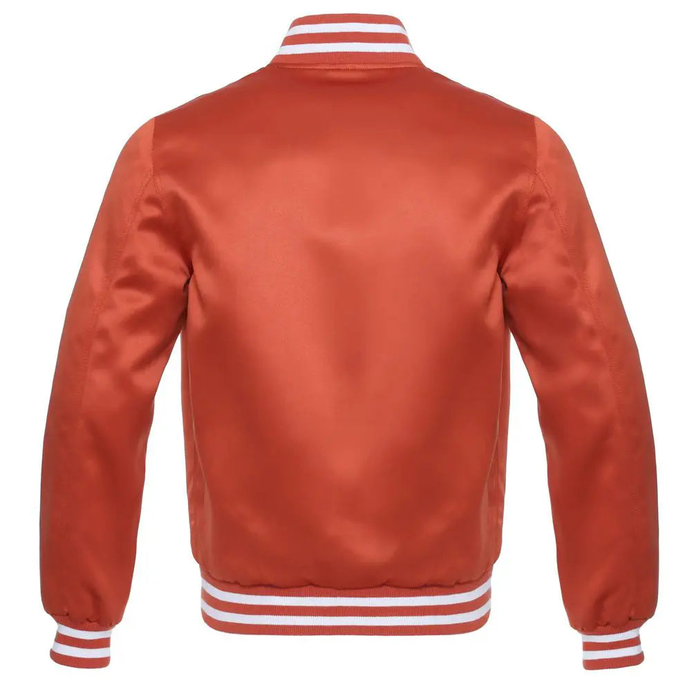 Satin Texas Orange/White Leather New Satin Varsity Jacket image 3