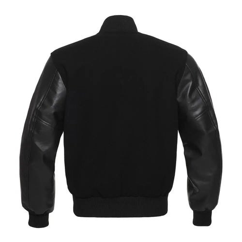 Black Wool/Black Vinyl Leather New Classic Vinyl Varsity Jacket image 3