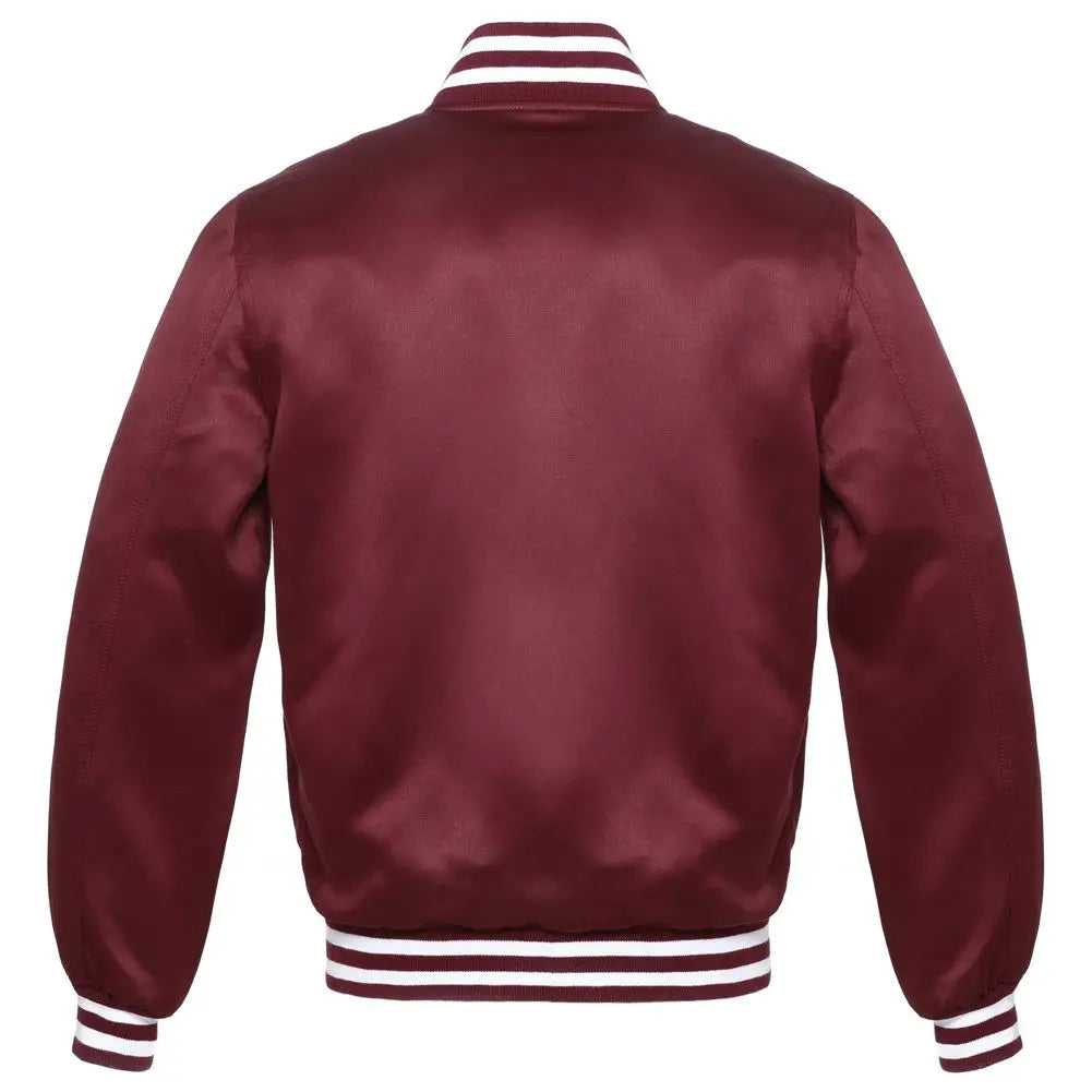 Satin Maroon/White Leather New Satin Varsity Jacket image 3