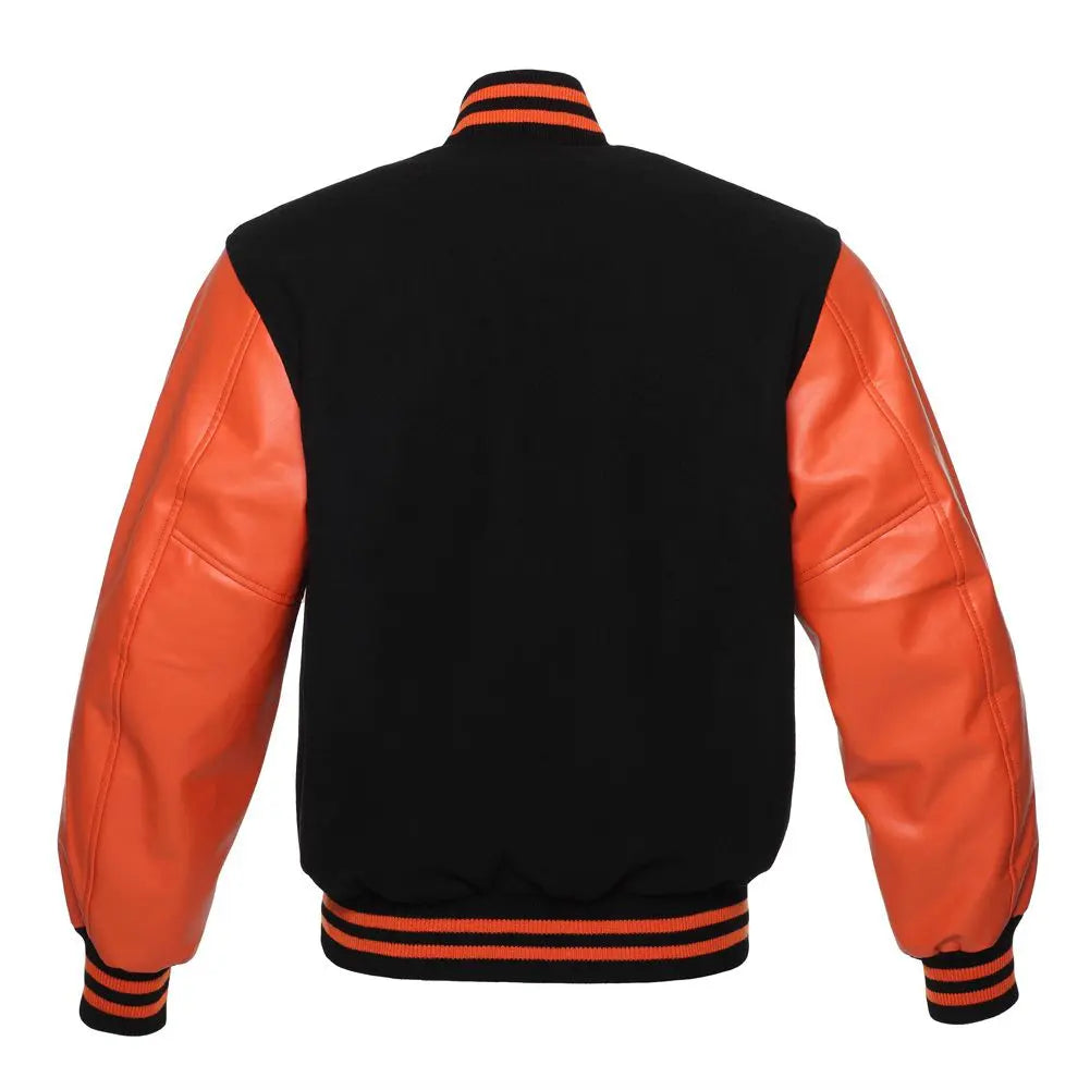 Black Wool/Orange Vinyl Leather New Classic Vinyl Varsity Jacket image 3