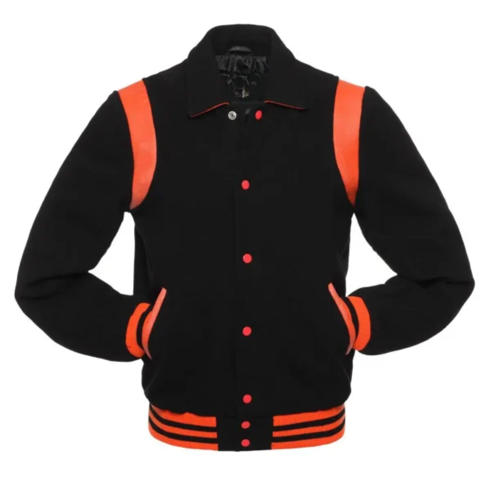 Black Wool/Orange Leather New Retro Varsity Jacket image 0