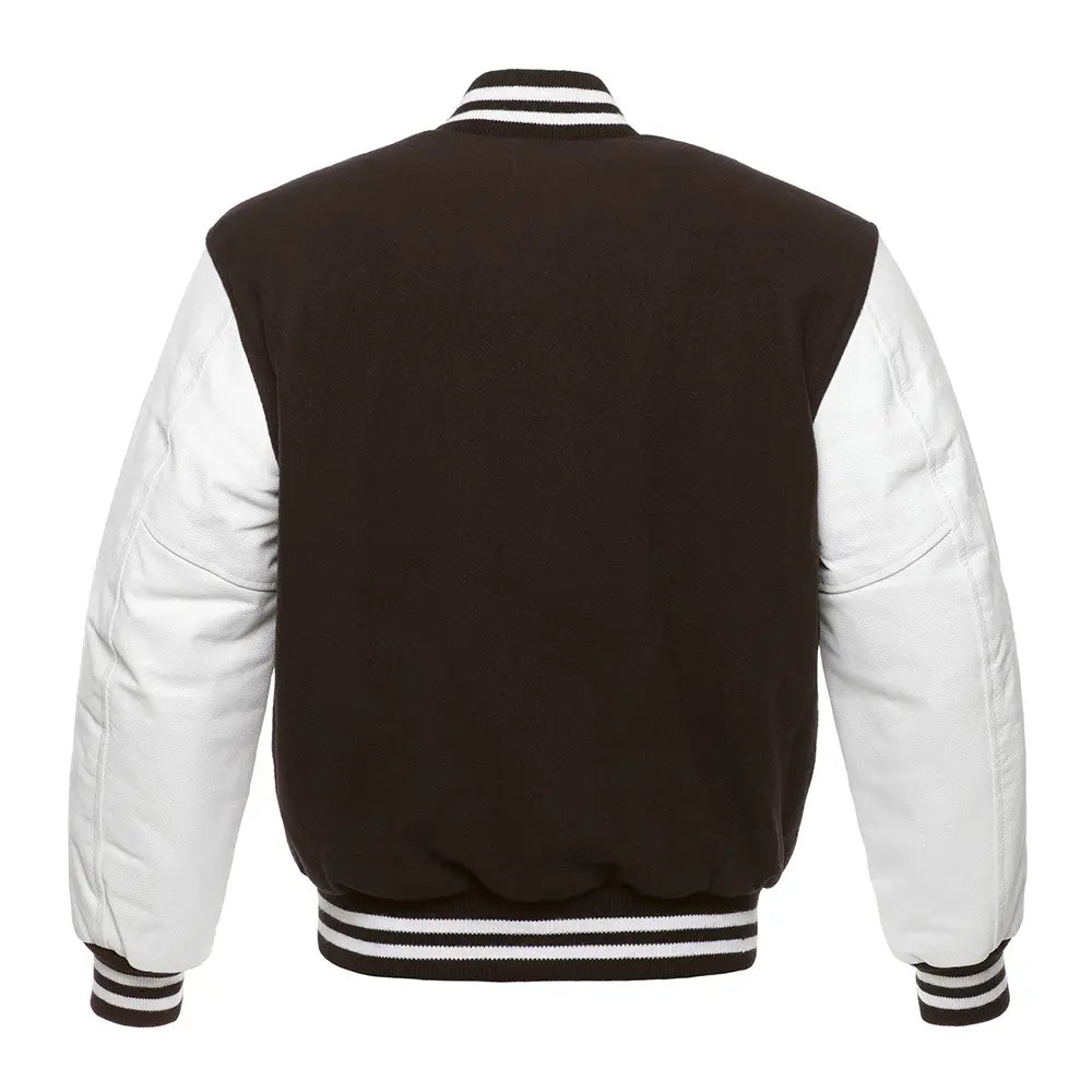 Brown Wool White Leather New Varsity Jacket image 3