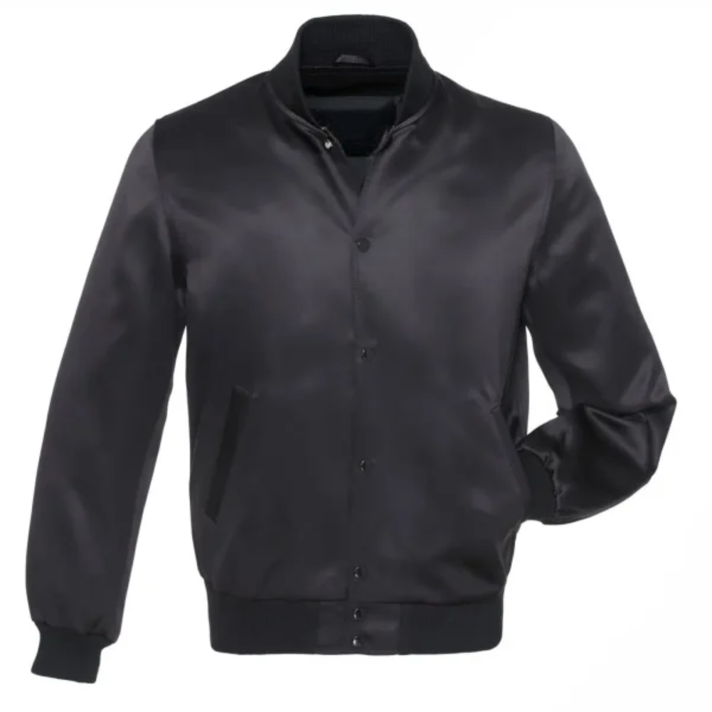 Satin Solid/Black  Leather New Satin Varsity Jacket image 0