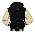 Black Wool/Natural Leather New Hoddie  Varsity  Jacket image 0